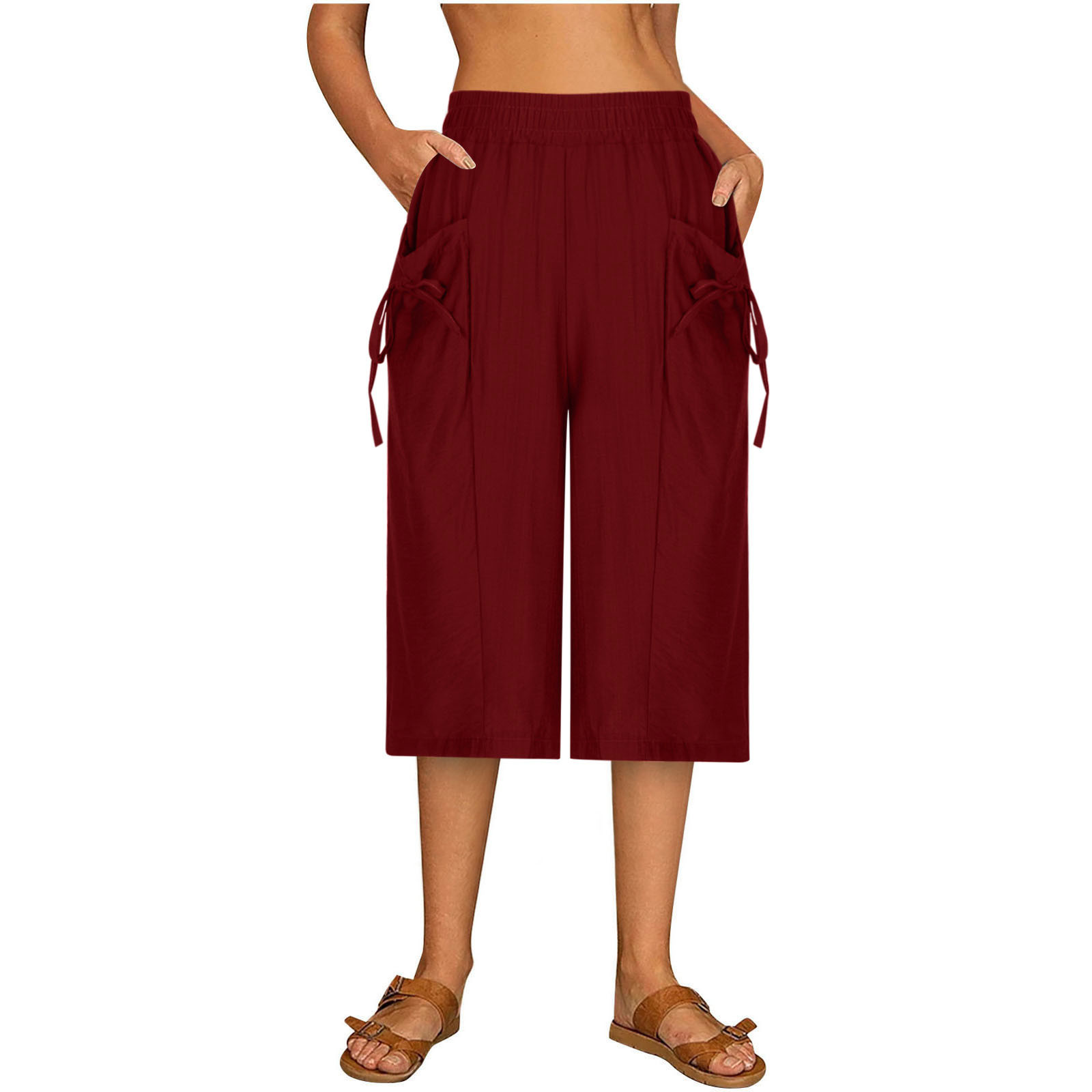 M-6XL Shorts for Women Knee Length Cotton Linen Shorts Summer Wide Leg Casual Shorts Plus Size